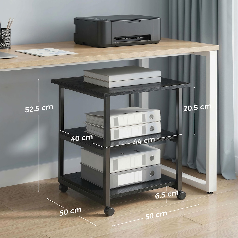 image 1 of HOMCOM Mobile Printer Stand with Storage Printer Table for Home Office Black
