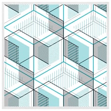 Blue geometric hexagons (Picutre Frame) White | S