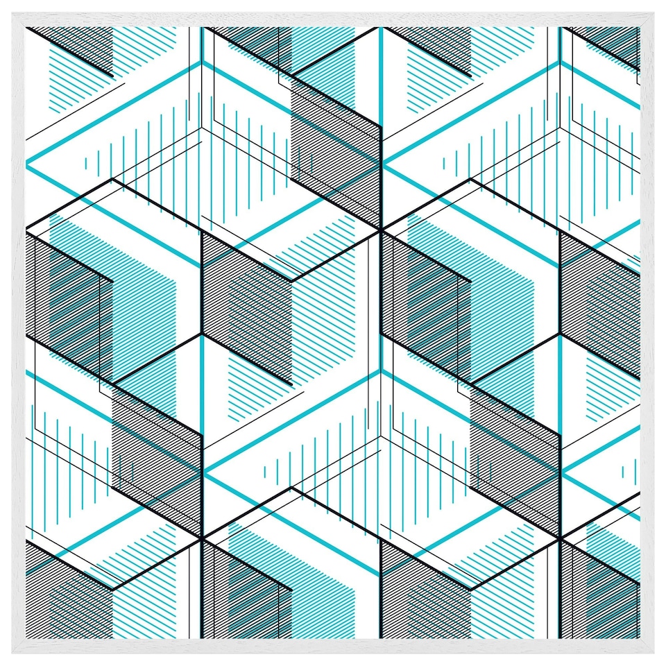 image 1 of Blue geometric hexagons (Picutre Frame) White | S