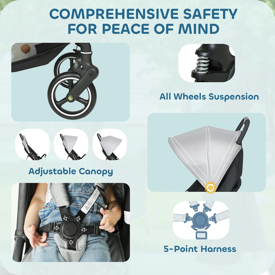 image 1 of AIYAPLAY Travel Stroller with Easy Folding, Lightweight Pushchair Grey | Light Grey