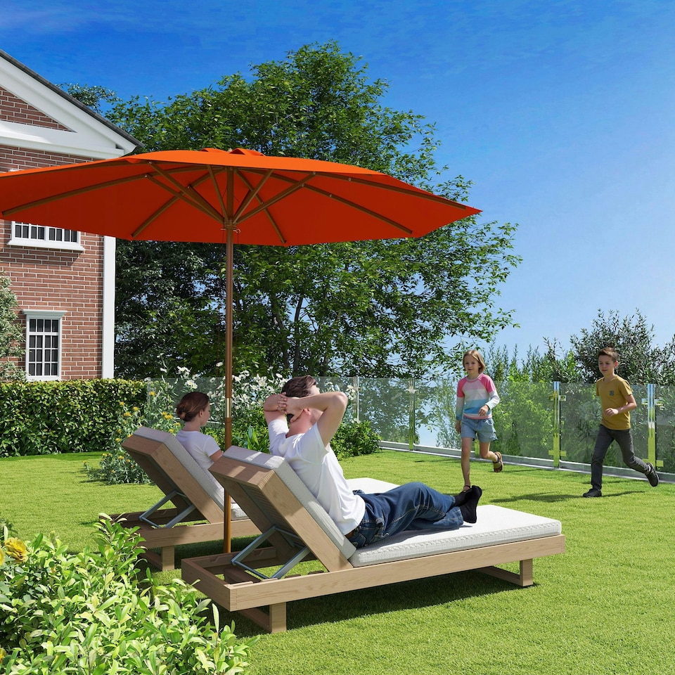 image 1 of Outsunny Wooden Garden Parasol with Rope Pulley Mechanism Orange | Orange
