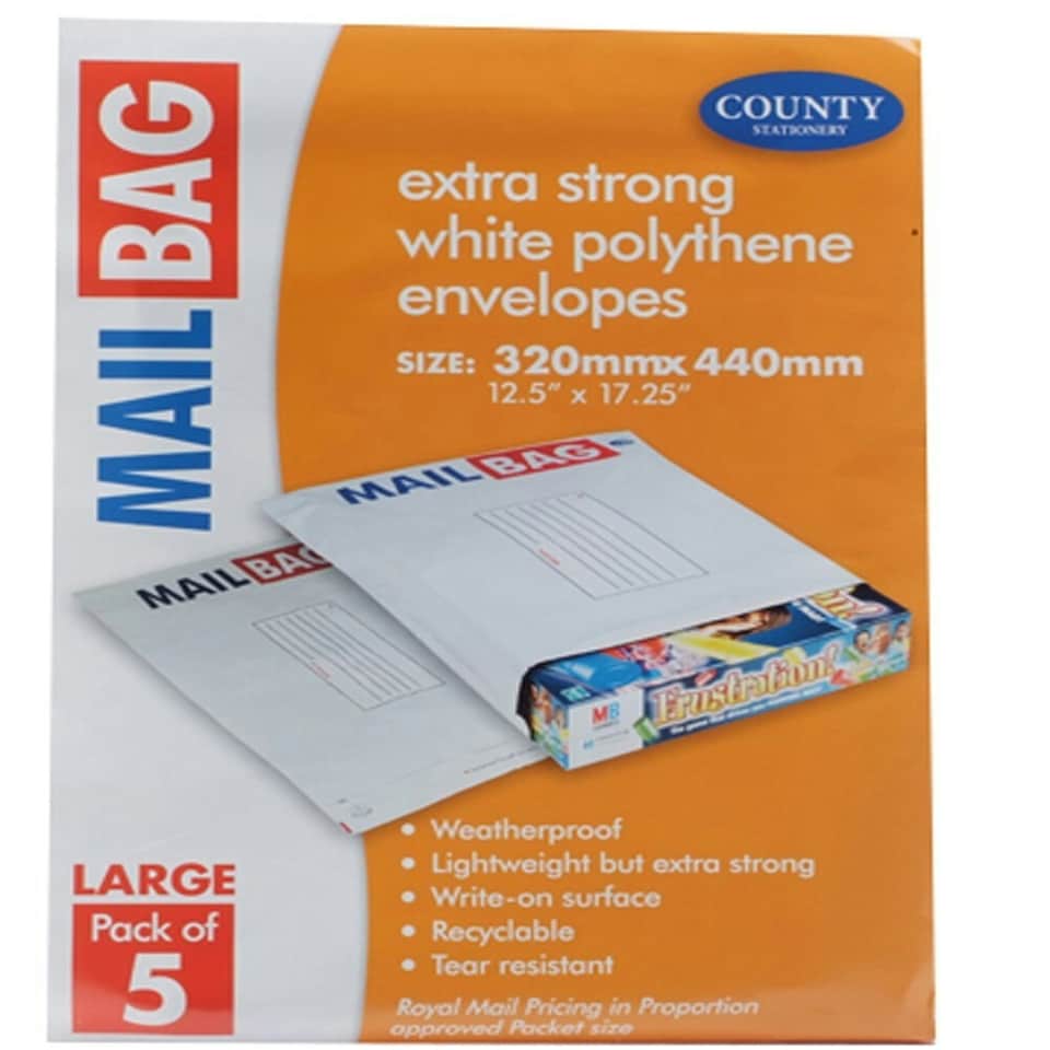 image 1 of Pack of 5 Large Extra Strong Polythene Mail Bag Envelopes