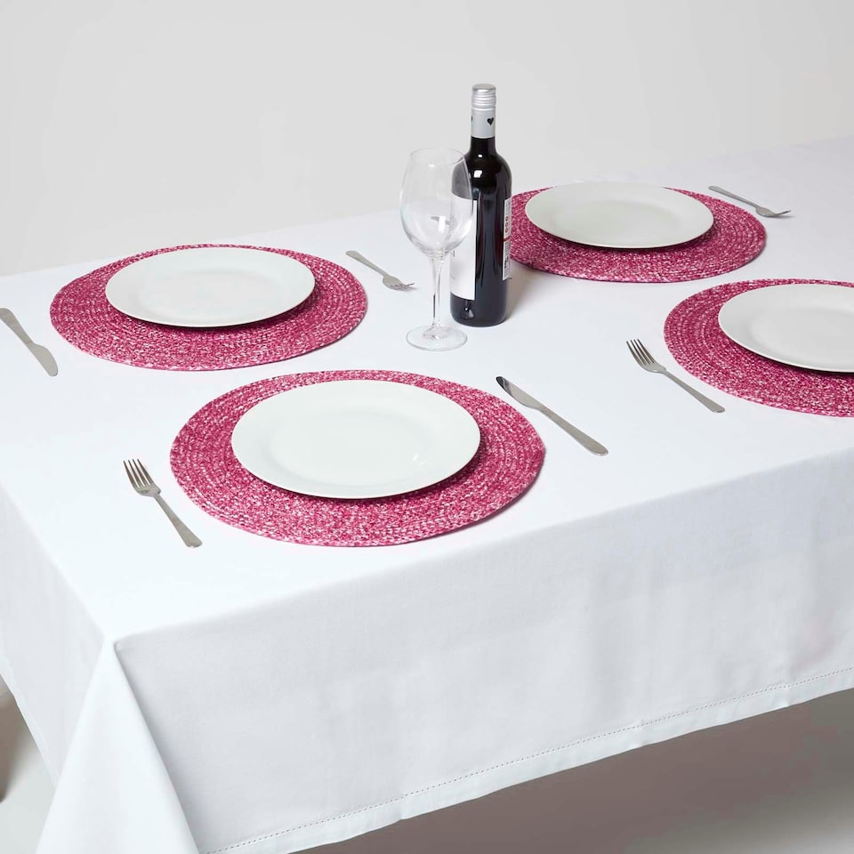 image 1 of Homescapes Pink Handwoven Round Placemats Set of 4 Pink