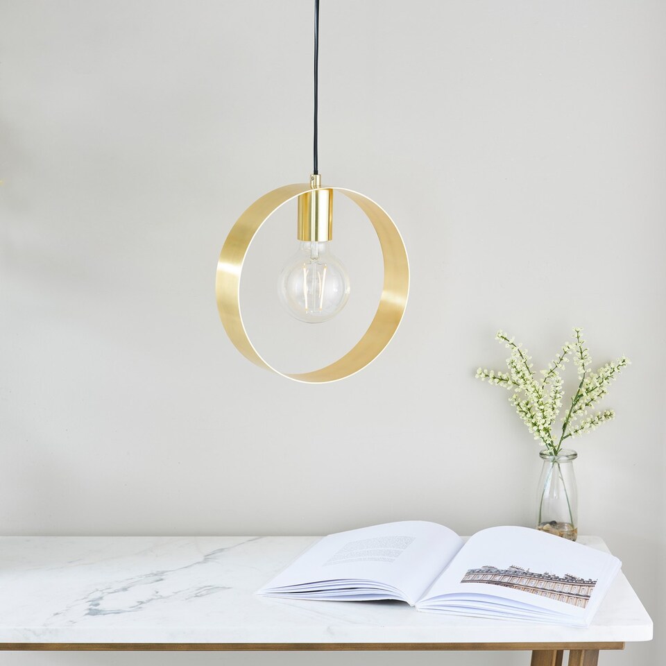 image 1 of Hoop 1 Light Ceiling Pendant Brushed Brass, E27