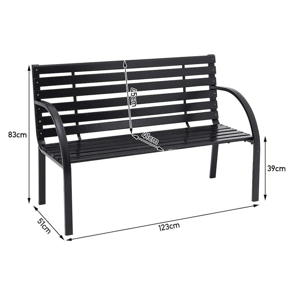 image 1 of Living and Home Outdoor Garden Metal Wood Bench with Backrest - Black