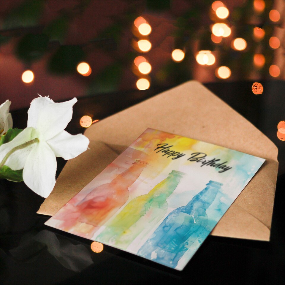 image 1 of Beer Bottles Soft Watercolour Rainbow Colour Birthday Card