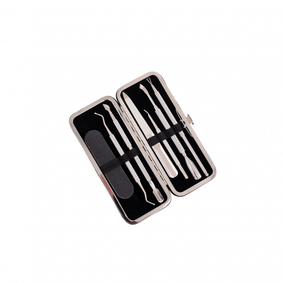 image 1 of 5pc Stainless Steel Nail Cuticle Pusher Polish Remover Tool Set | Black