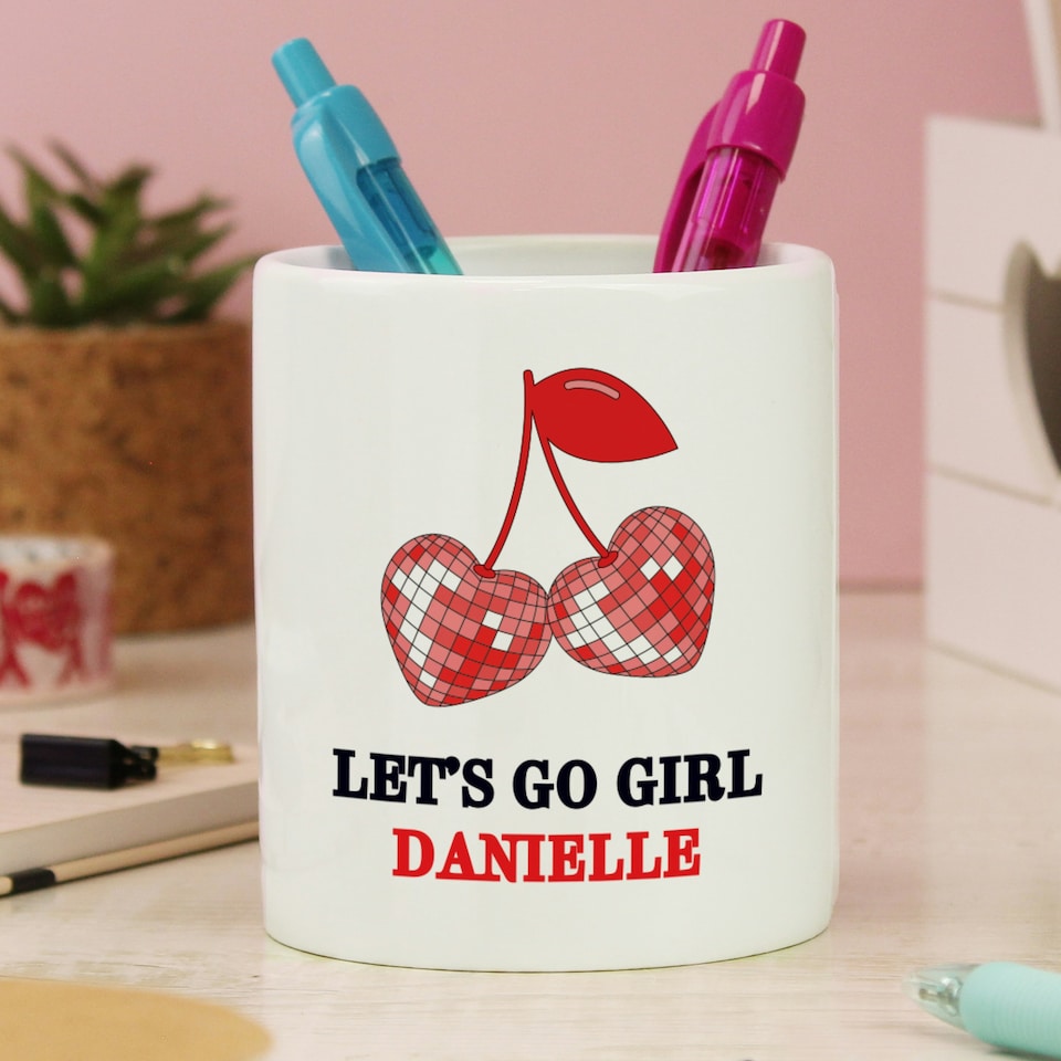 image 1 of Personalised Cherry Make Up Brush Holder White