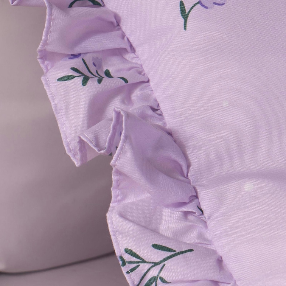 image 1 of OHS Frill Edge Lavender Floral Reversible Print Duvet Cover Bedding Set, Single - Lilac Purple | Lilac | Single