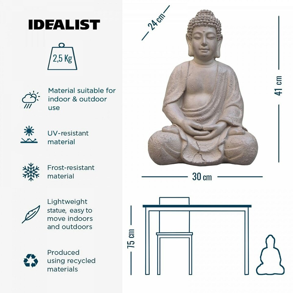 image 1 of Sitting in Meditation Buddha Brown Indoor and Outdoor Statue&nbsp;L30 W24 H41 cm