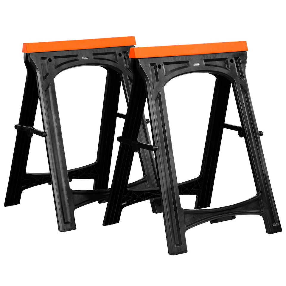 image 1 of VonHaus Folding Saw Horse Twin Pack with Rubber Inserts Support Bars