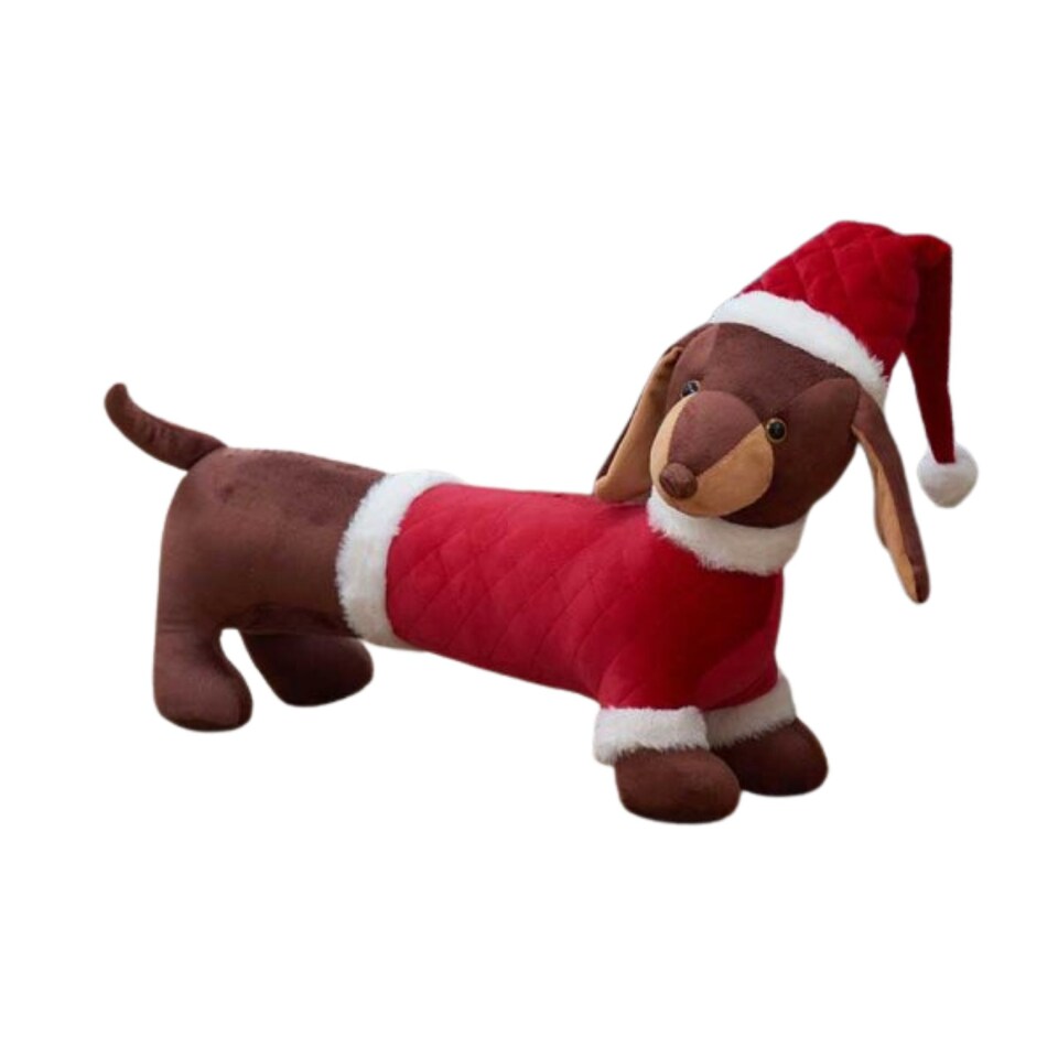 image 1 of 55cm Red and White Plush Donovan Dachshund Christmas Decoration
