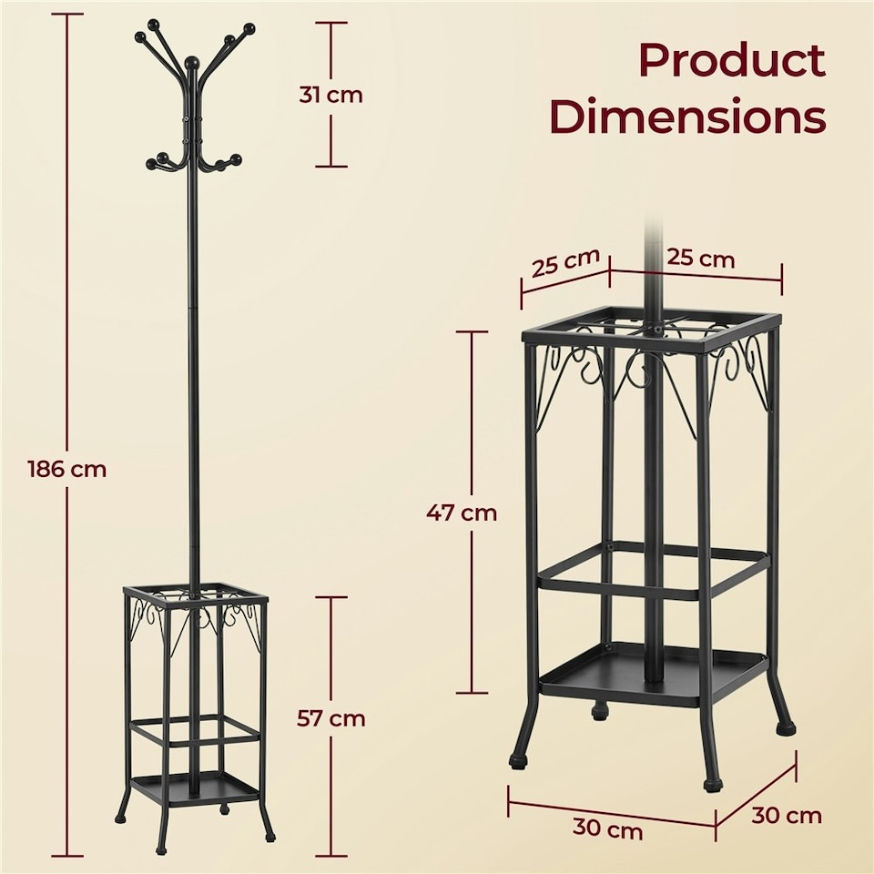 image 1 of Yaheetech Metal Standing Coat Hat Rack w/Umbrella Holder Black | One Size