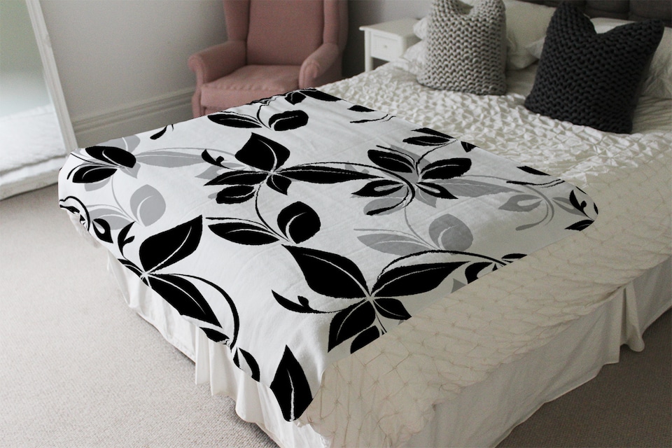 image 1 of Black & White Floral Blanket | Multi