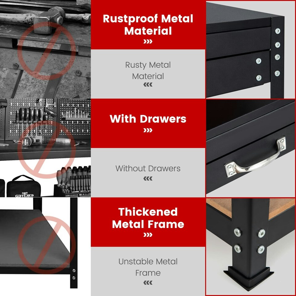 image 1 of COSTWAY Workbench Garage Worktable with Drawers-Black