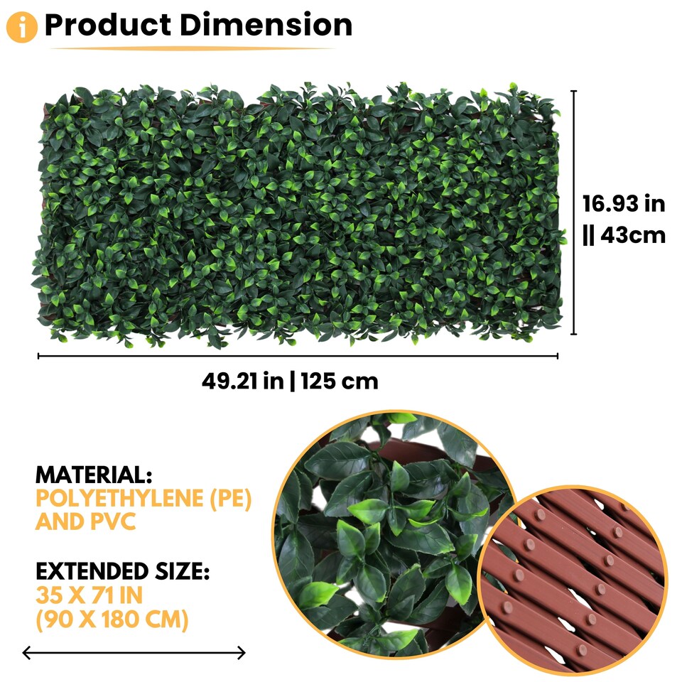 image 1 of Expanding Trellis With Artificial Leaves and Flowers - Ficus Leaf Garden Hedge Balcony Privacy Screening Panel | Green | Green | L | 1