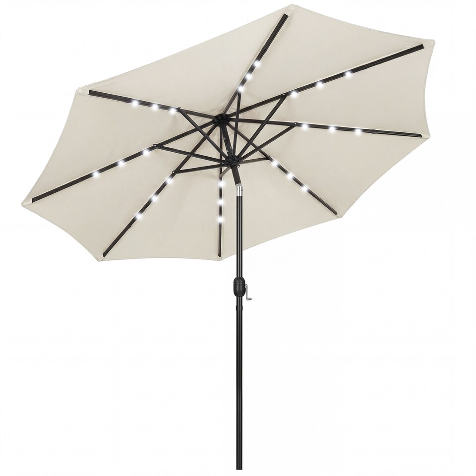 image 1 of Outsunny 2.6 m Garden Parasol Umbrella with Light, Outdoor Patio Umbrella | Cream | Cream White | 263 x 263 x 245 cm