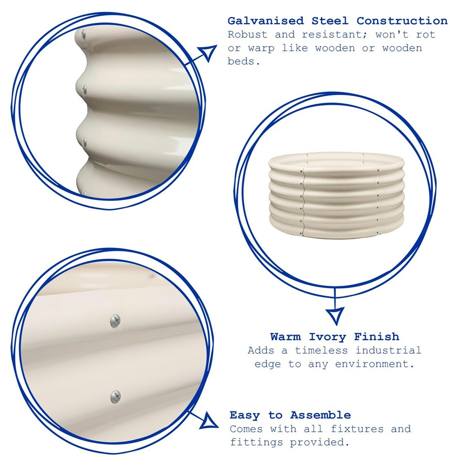 image 1 of Harbour Housewares Round Raised Garden Beds - 90cm x 45cm - Ivory - Pack of 2 Cream