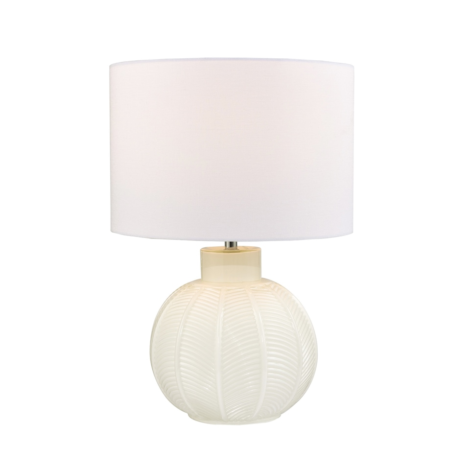 image 1 of Contemporary Opal White Glass Table Lamp in Leaf Design and Ivory White Shade | White