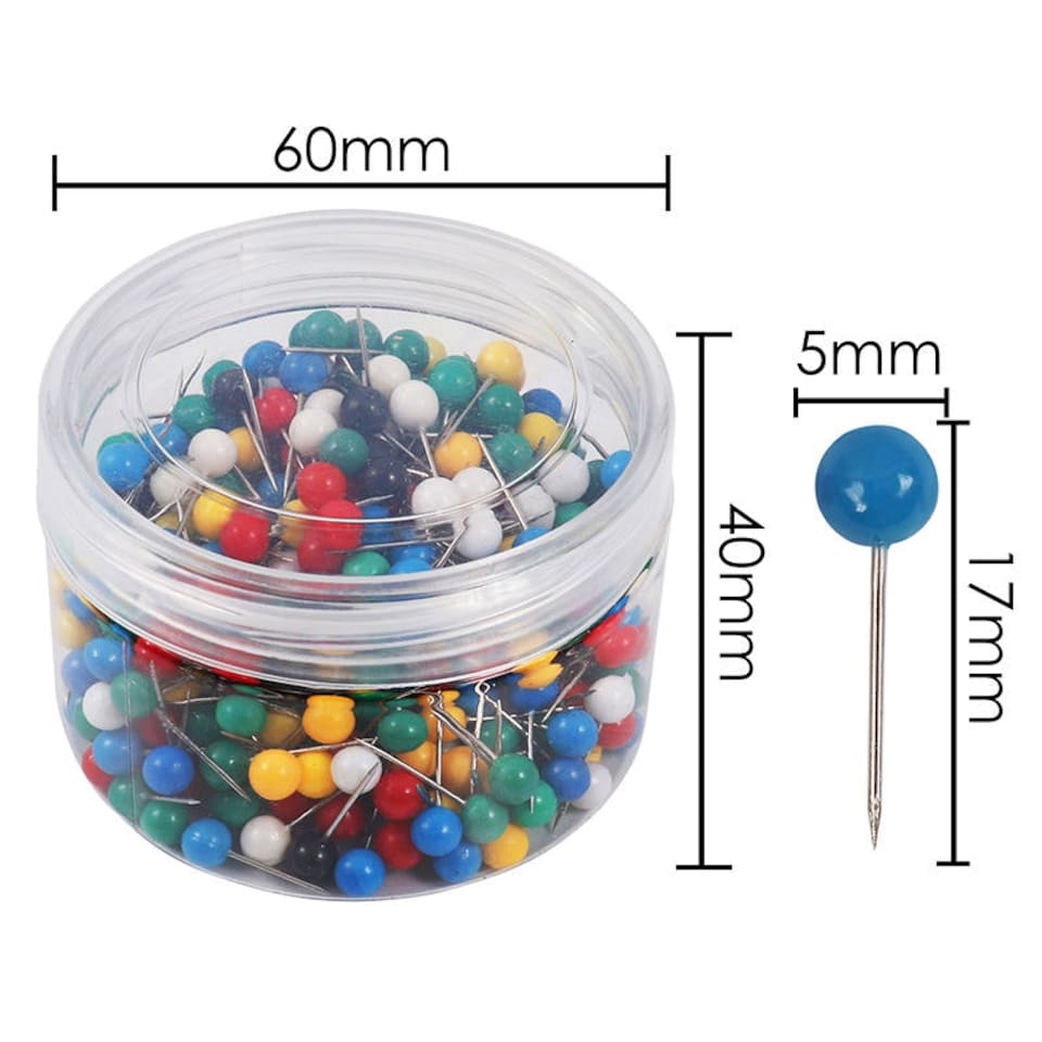 image 1 of Tub of 300 Assorted Colour Map Pins 5mm