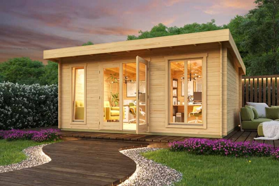 image 1 of Dorset 3-Log Cabin, Wooden Garden Room, Timber Summerhouse, Home Office - L540 x W460 x H239.4 cm | Brown