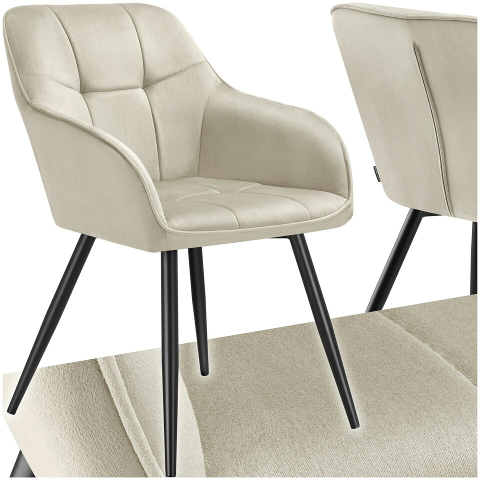 image 1 of Dining Chair Marilyn - velvet look, quilted pattern - per piece Cream | Cream/Black
