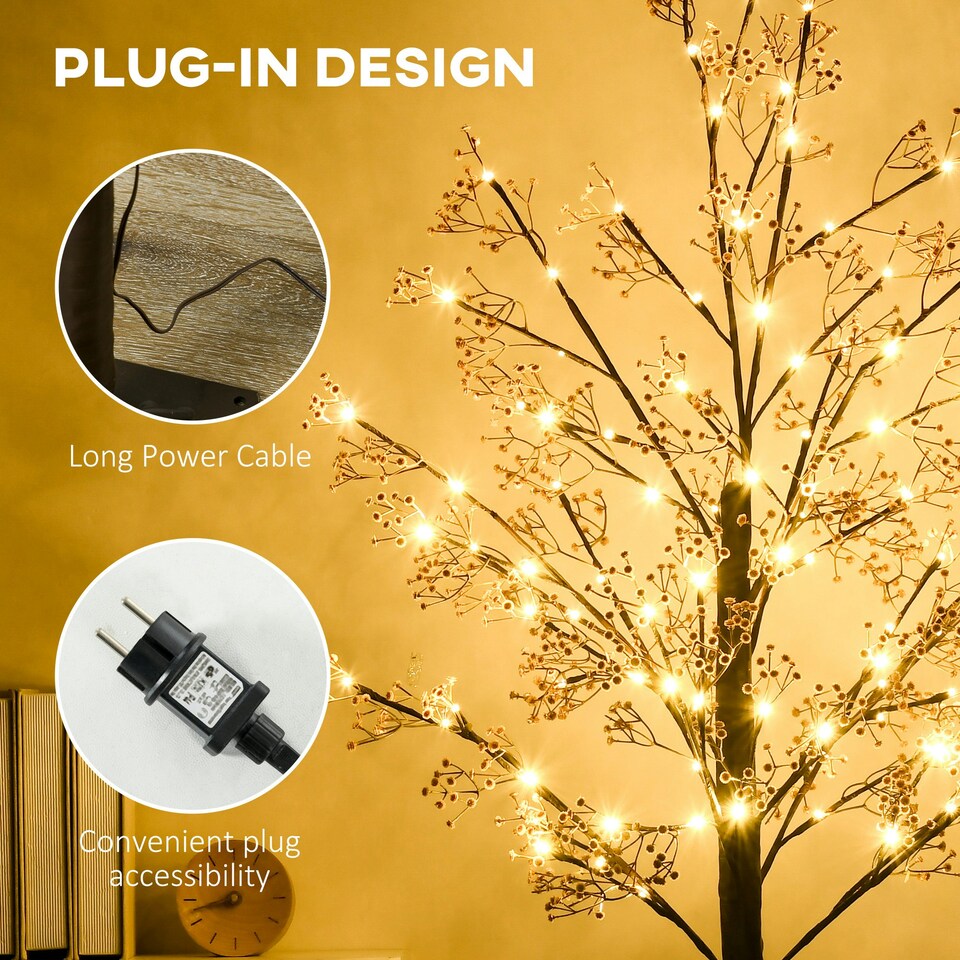 image 1 of HOMCOM 6ft Artificial Tree with Warm White LED Lights, Baby Breath Flowers