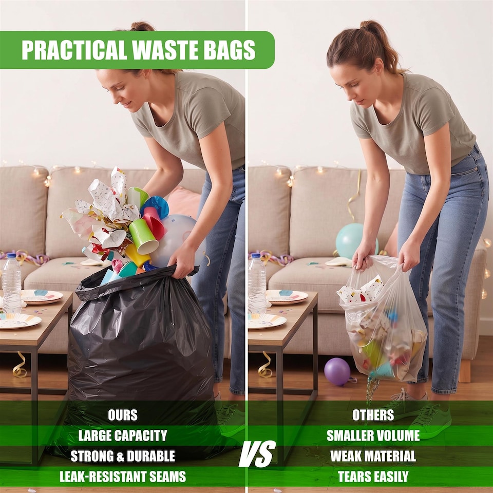 image 1 of GEEZY 130 Litre Large Black Bin Bags, Pack of 20 Garbage Bags, 100 x 80cm