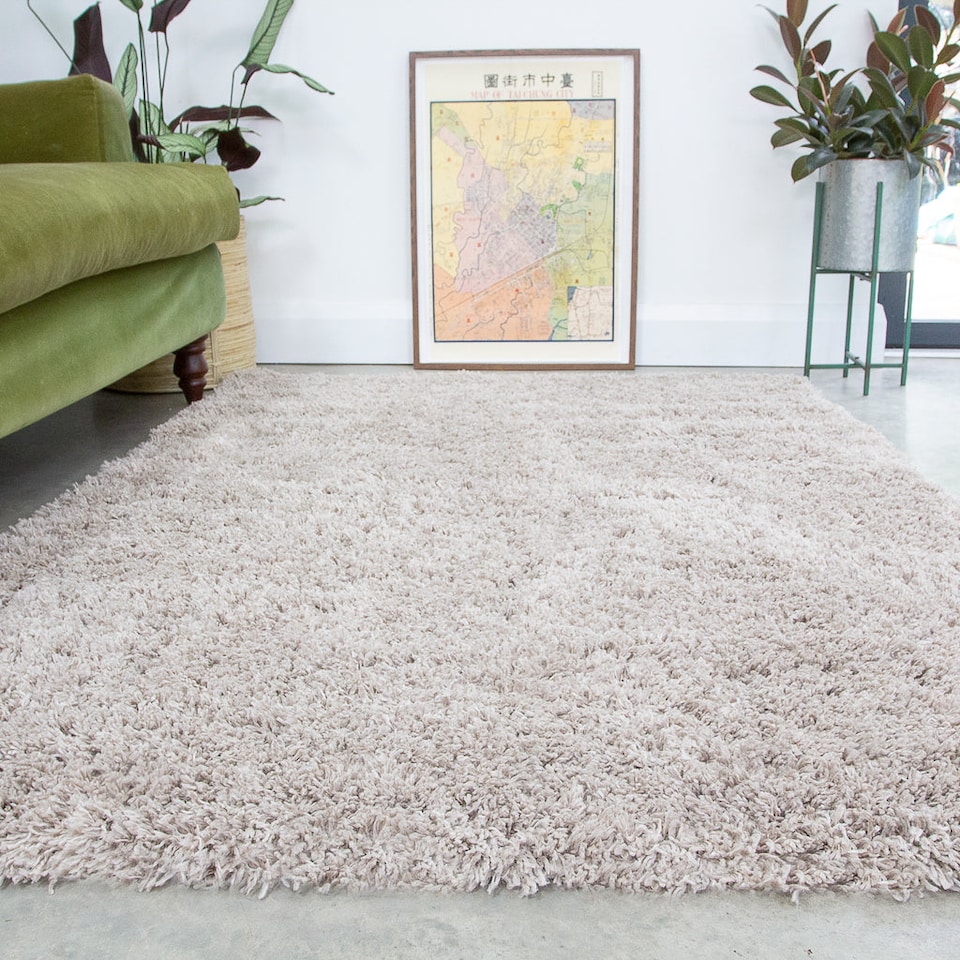 image 1 of KUKOON Beige Soft Shaggy Rug Cream Fluffy Deep Pile Warm Bedroom Carpet Runner Mat 120cm x 170cm