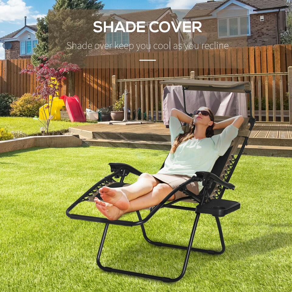 image 1 of Outsunny Zero Gravity Lounger Chair, Folding Reclining Chair, Brown