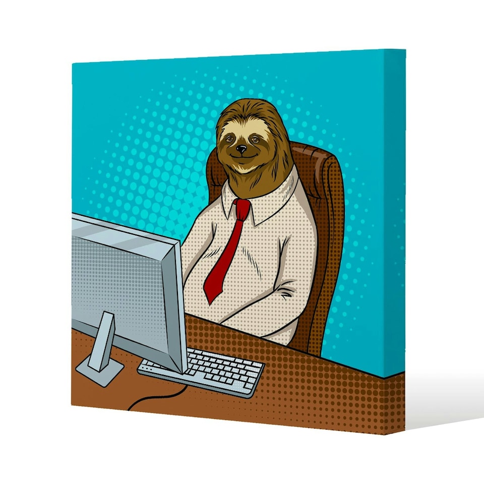 image 1 of Sloth animal office worker pop art retro (Canvas Print)