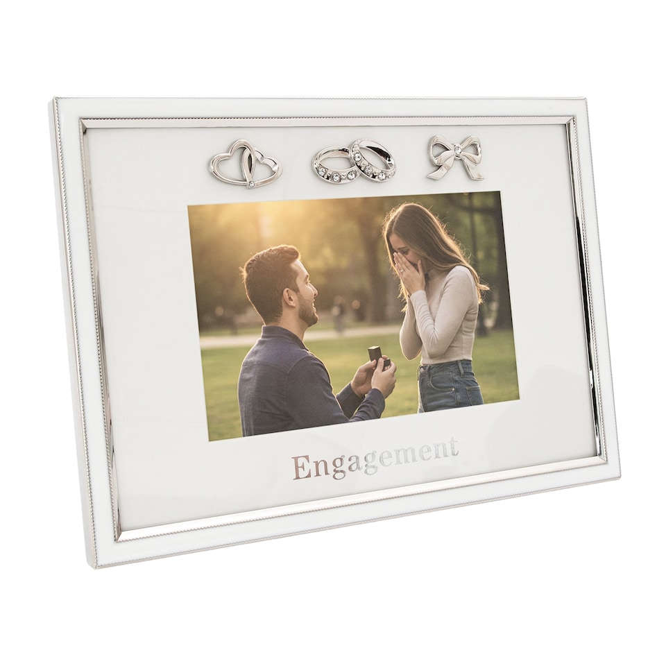 image 1 of Modern Engagement 4x6 Photo Frame in Nickel Plating with Double Rings | Chrome | One Size