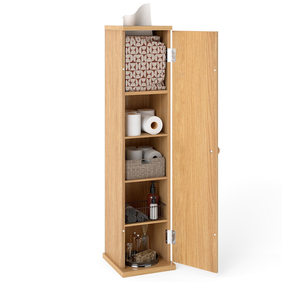 image 1 of COSTWAY Compact Toilet Tissue Storage Tower Toilet Natural