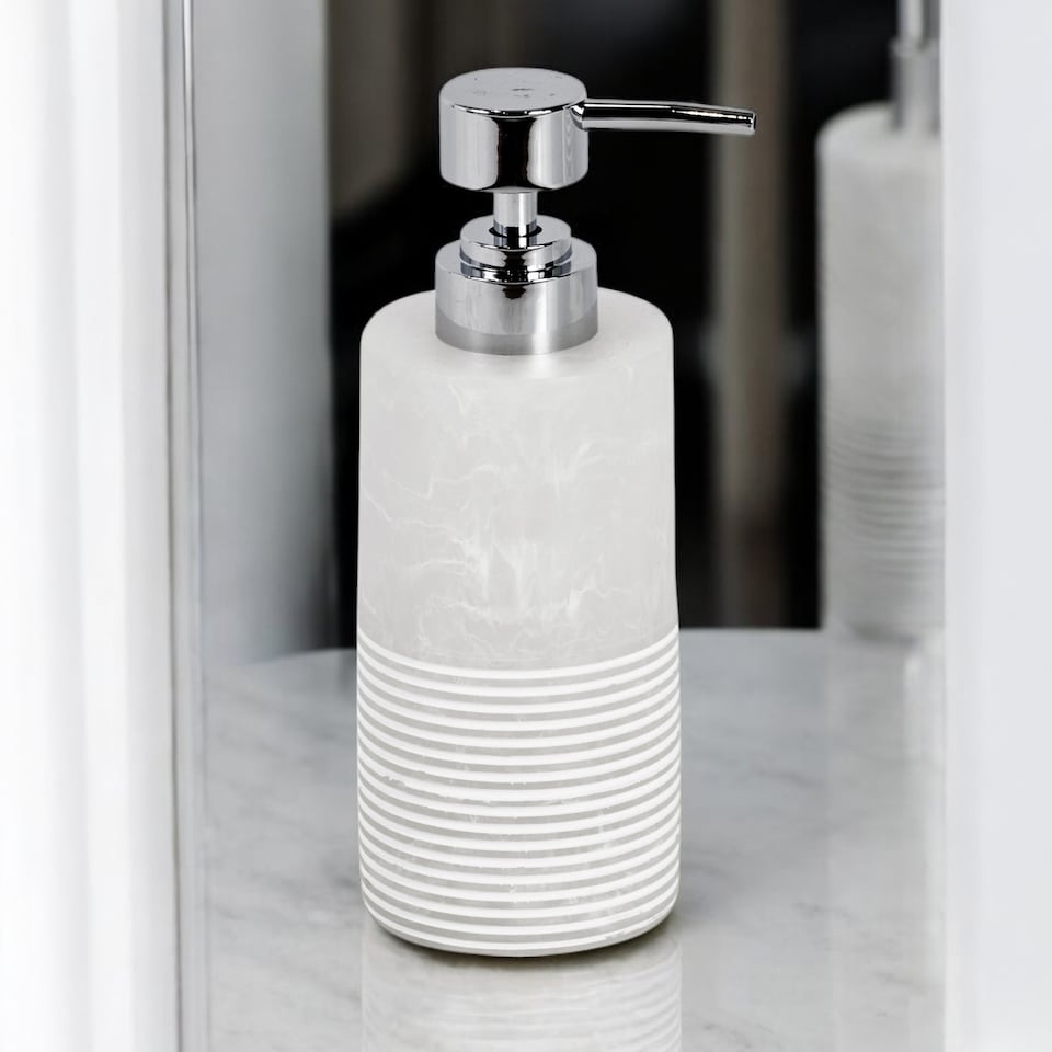 image 1 of Showerdrape Bianco Frost Onyx White Bathroom Accessory Set - Soap Dispenser & Toothbrush Holder | White | White | 1
