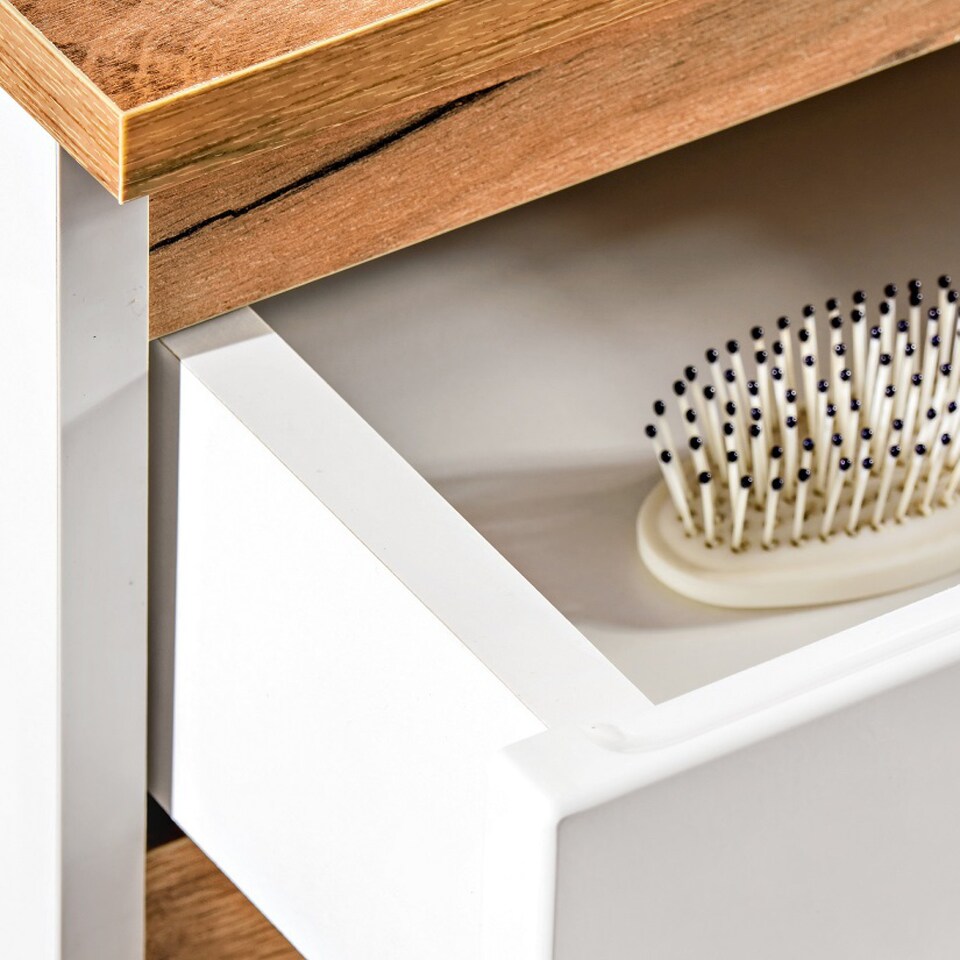 image 1 of Plat Bathroom Vanity Unit, Oak Countertop - White Gloss W940xH635mm