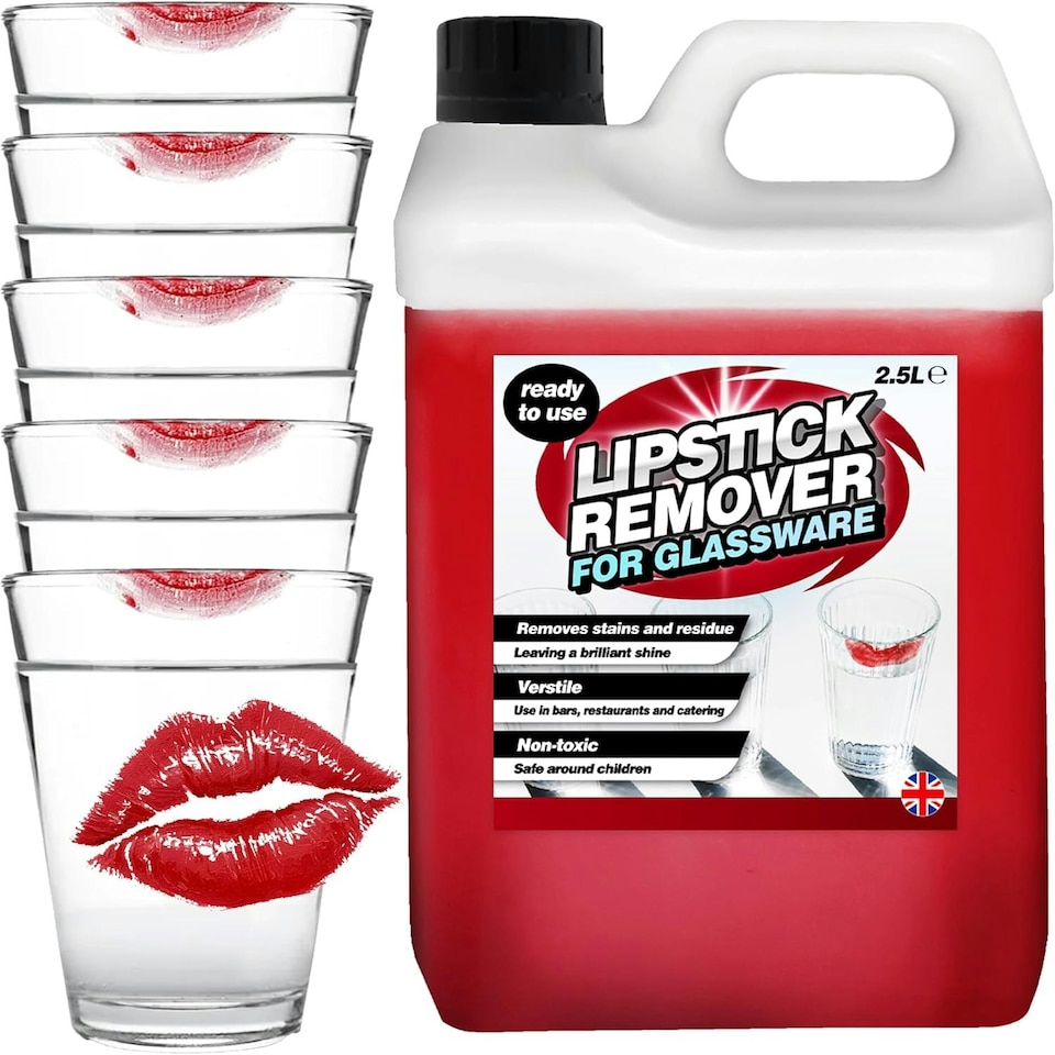 image 1 of 4 x 2.5 Litre Lipstick Remover Ready To Use Liquid Formula For Glassware