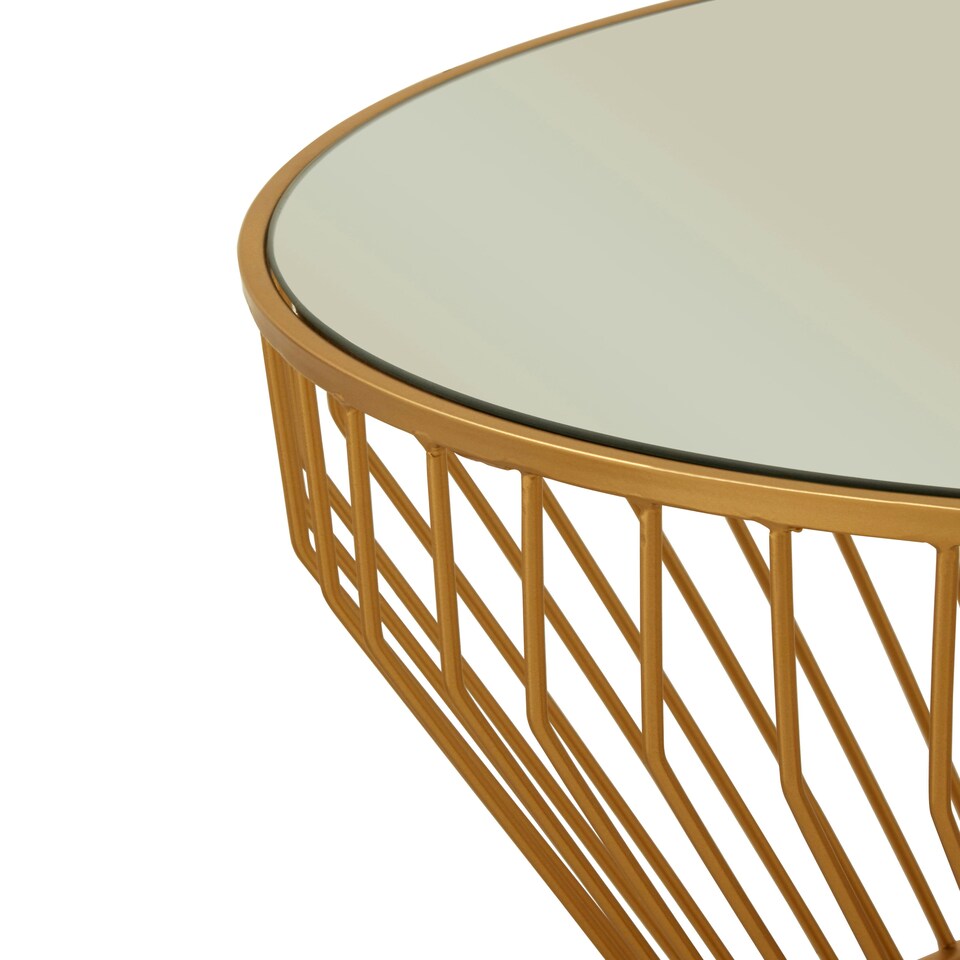 image 1 of Gold Finish Tapered Design Side Table,Bedside Table With Round Mirrored Top, Accent Table,Ideal For Lounge Gold
