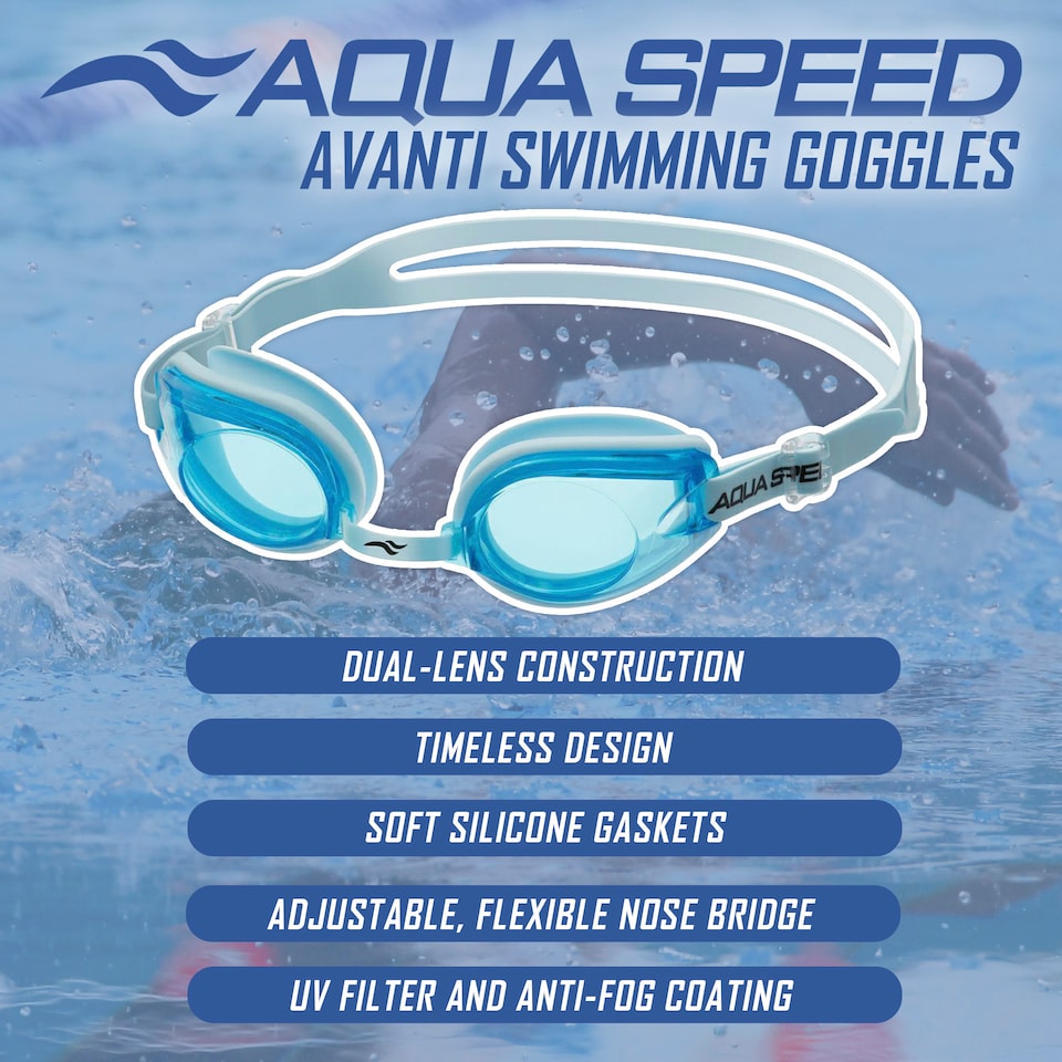 image 1 of Mens Anti Fog UV Protection Swimming Goggles | Comfortable Adjustable Goggles | Blue | Light Blue | One Size | 1