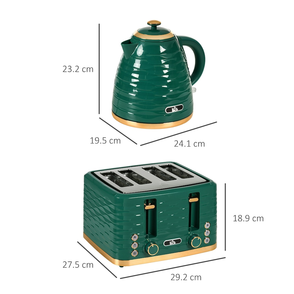 image 1 of HOMCOM Kettle and Toaster Set 1.7L Rapid Boil Kettle & 4 Slice Toaster Green