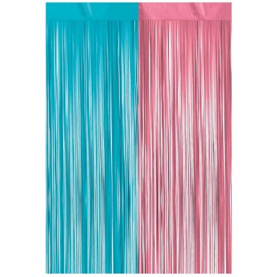 Boy Or Girl Gender Reveal Foil Shimmer Curtain Backdrop 95 x 245cm
