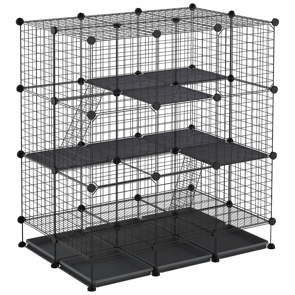 image 1 of PawHut 30 Pcs DIY Expandable Pet Cage Steel Bars w/ Doors Trays Plastic Corners