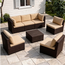 7 Piece Rattan Garden Furniture Set, 6 Seater Corner Sofa Set with Coffee Table