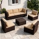 image 1 of 7 Piece Rattan Garden Furniture Set, 6 Seater Corner Sofa Set with Coffee Table