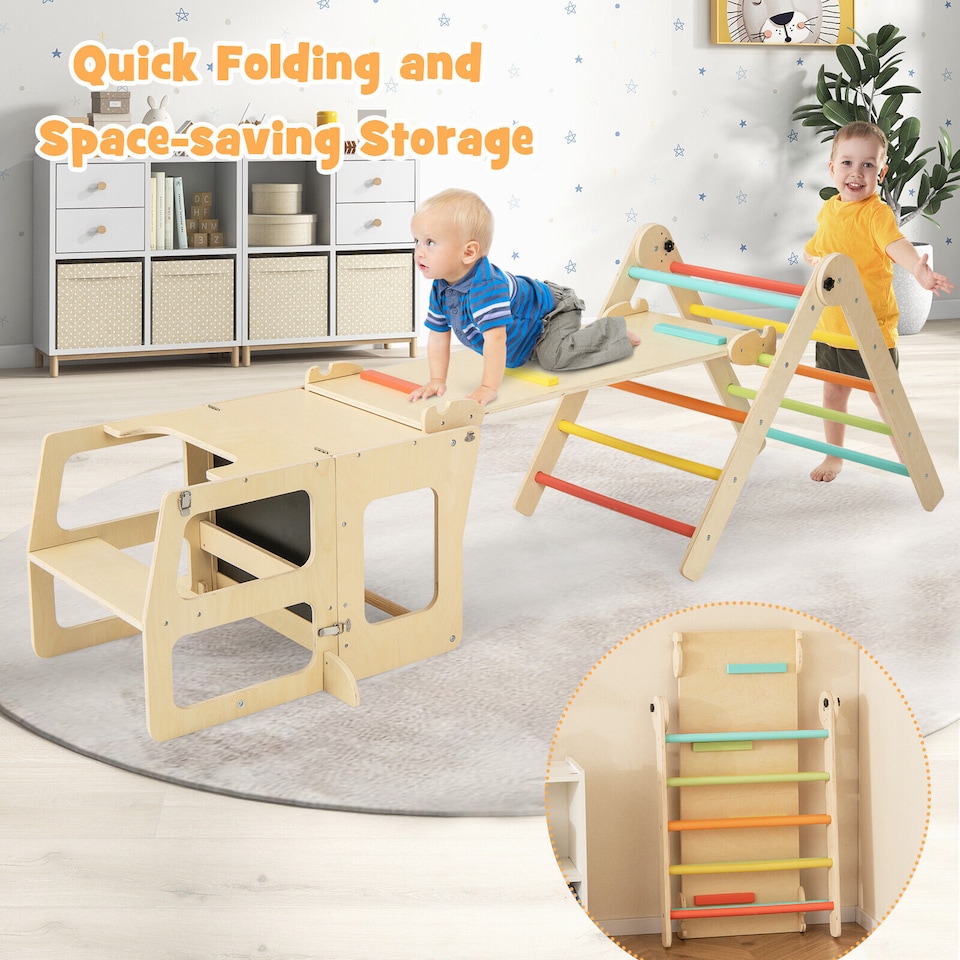 image 1 of COSTWAY 7-in-1 Toddler Climbing Toy Set Kids Folding Climber   Reversible Ramp