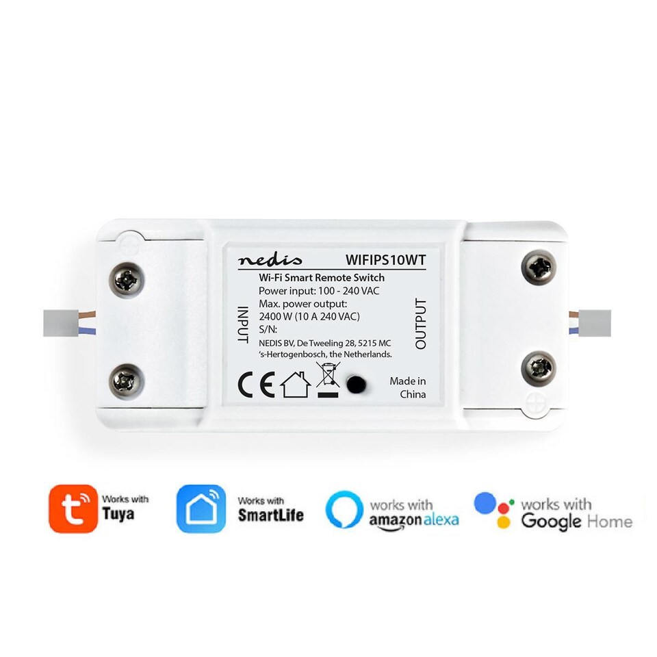image 1 of Nedis SmartLife Wi-Fi Rewireable In-Line Mains Smart Switch, 10A, Ideal for Automation/Breaker/Remote Control via App