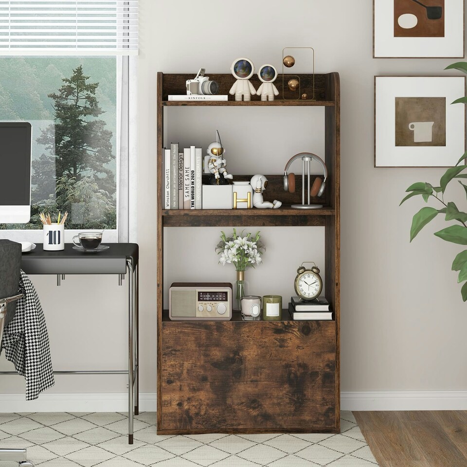image 1 of COSTWAY Bookcase with Drawer Freestanding Bookshelf Brown Brown