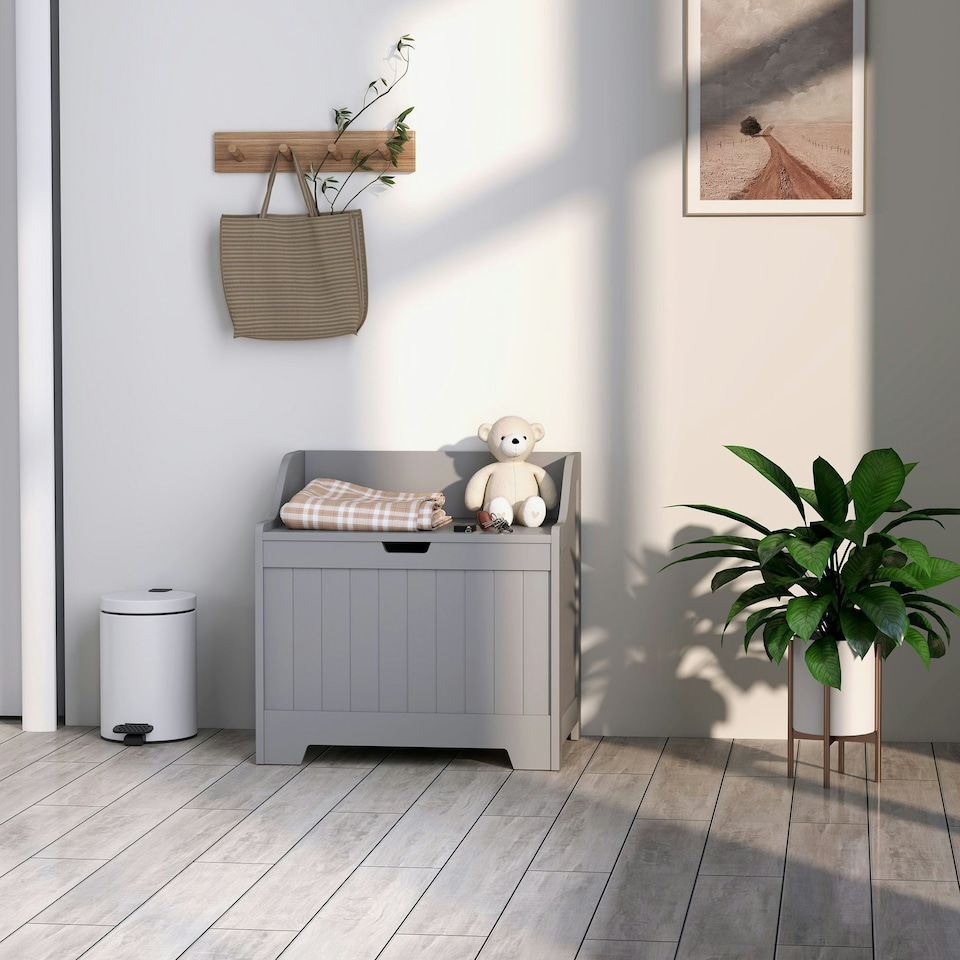 image 1 of HOMCOM Storage Trunk with Safety Hinge for Living Room, 56.4cm Grey