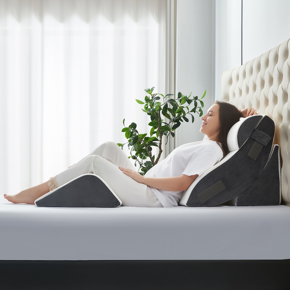 image 1 of Ezysleep 4 Piece Adjustable Pain Relieving Support Memory Foam Wedge Pillow Set