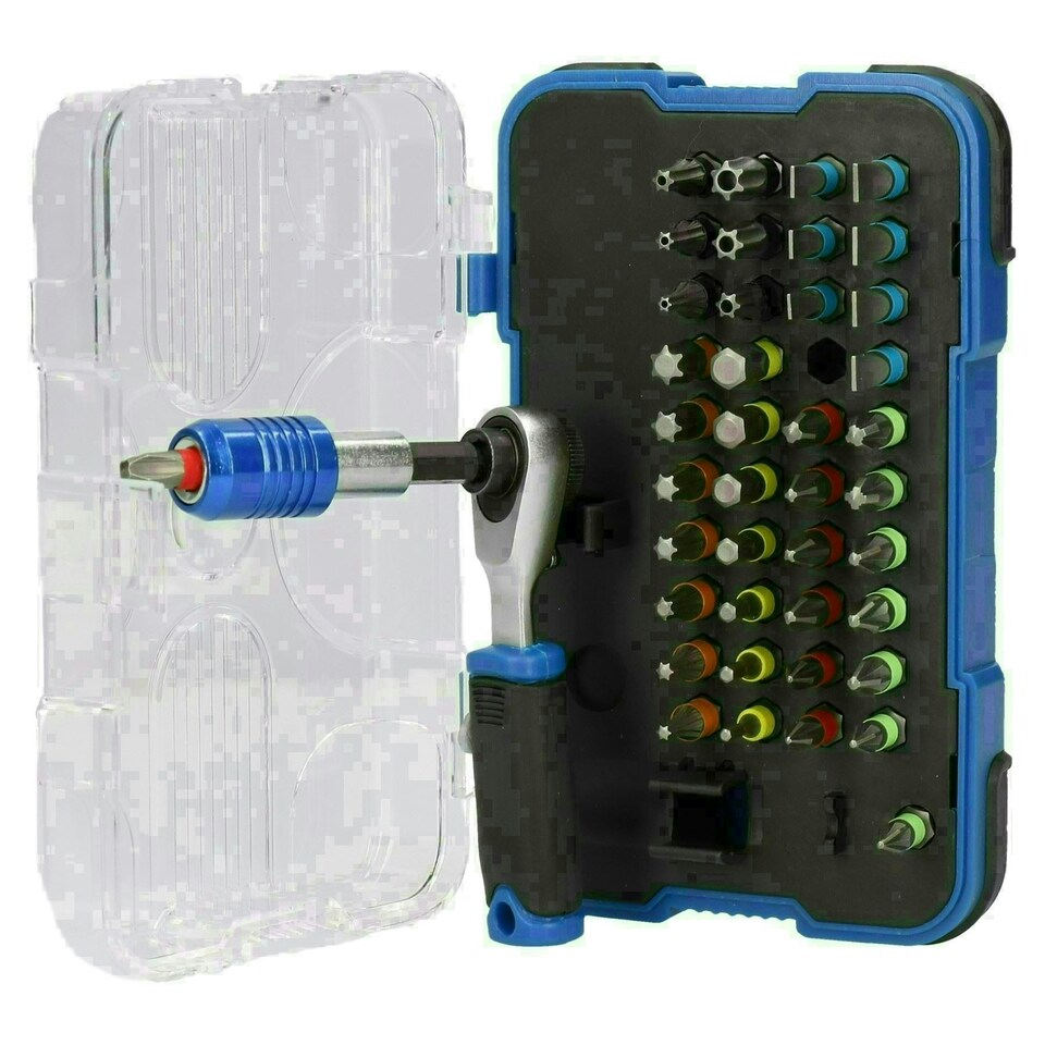 image 1 of Hex Ratchet Screwdriver Bit Set Hex Torx Phillips Flat Pozi Tamper Bits 43pc