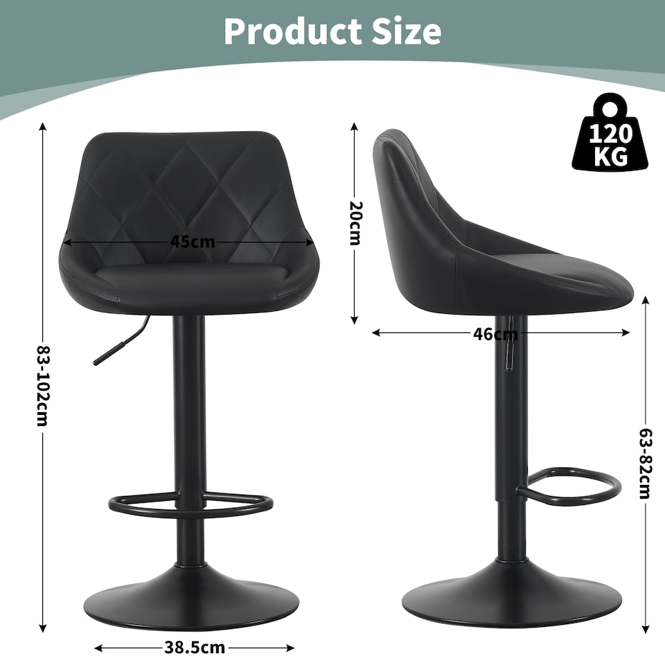 image 1 of MCC Direct Set of 2 Height Adjustable Bar Stool Kitchen Breakfast Chairs Stanley